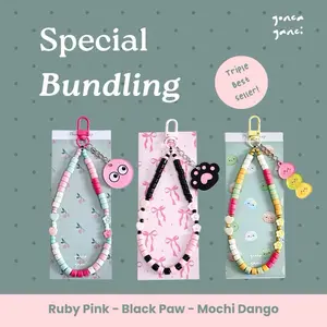 Gonca Ganci PROMO Bundling 3 Phone Strap Black Paw, Mochi Dango, Ruby Pink