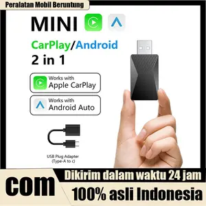【COD】Mini 2in1 CarPlay Nirkabel Android Auto Adaptor Nirkabel Kotak Mini Pintar Dongle Bluetooth WiFi Koneksi Cepat Kotak Plug And Play