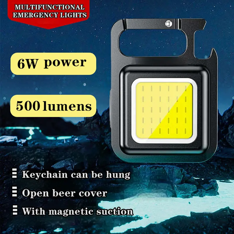MAKDAK Keychain Flashlight Cob Keychain Work Light 3 Light Modes Small Emergency Light with Folding Bracket Bottle Opener for Fishing,Camping and Walking 4Pack