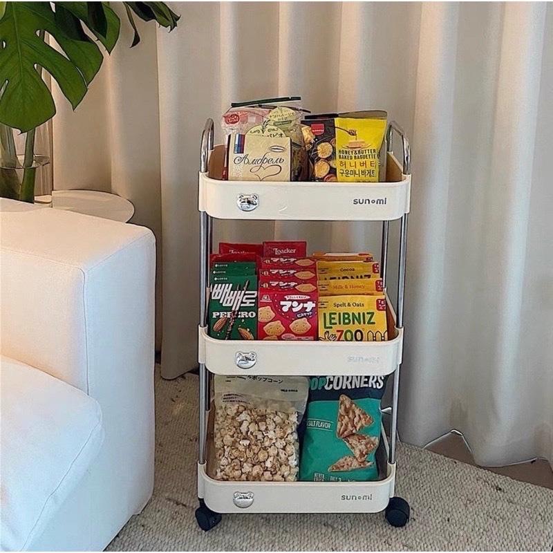 Kệ Gấu Sunmix 3 Tầng Đựng Đồ Đa Năng - Kệ Để Đồ Khay Nhựa Cao Cấp Khung Inox,Có Bánh Xe Và Tay Cầm