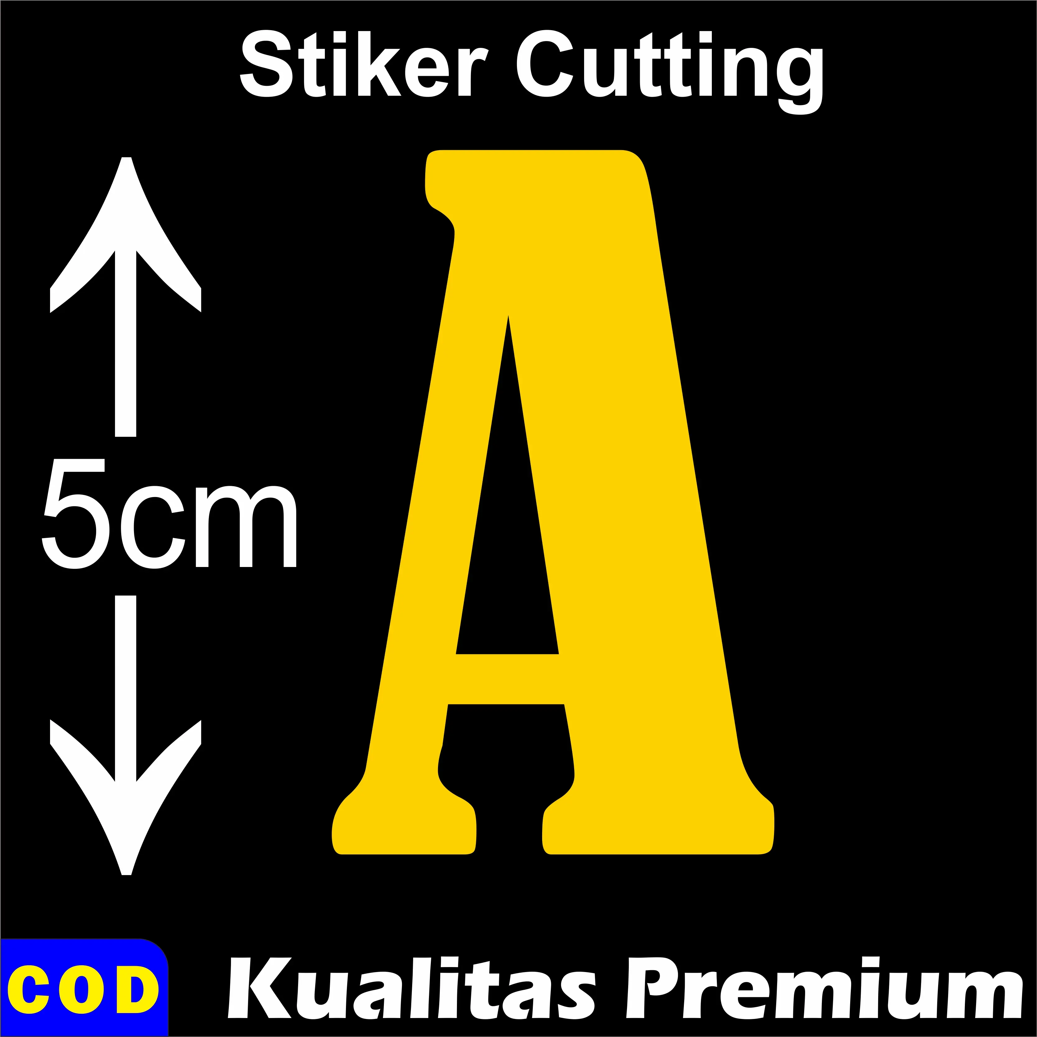 cutting stiker huruf vinyl sticker abjad tinggi 5cm - kuning bisa untuk gerobak jualan, dingding, papan, dll