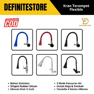 DEFINITESTORE Kran Cuci Piring Dapur Sink Flexible Terompet Stainless 1/2 inch Fleksibel 2 Mode Keran Air Biru Hitam Merah