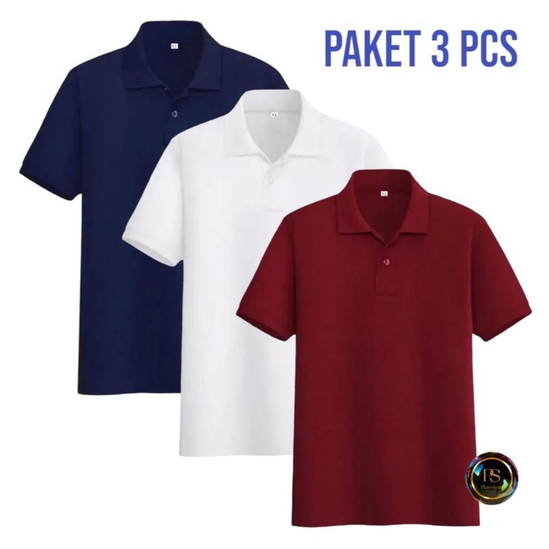 Kaos kerah polos paket 3 pcs bahan lembut premium quality Pendek Pria Tangan Tebal Tshirt 1