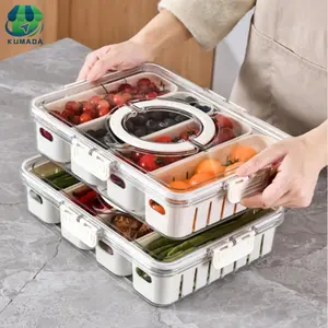 Kotak penyimpanan Kontainer Kulkas Tempat Penyimpanan Makanan Dengan Saringan dan Tutup Transparan Penutup penyegelan