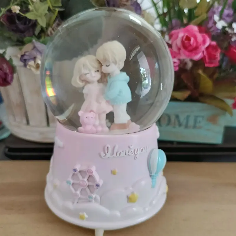 snowball otomatis teddy bear kotak musik love story lampu tidur 3