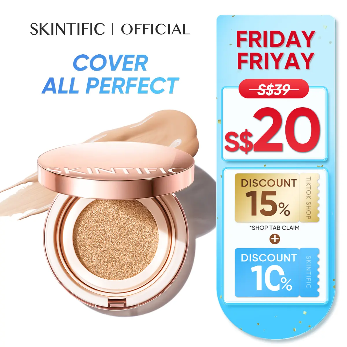 [SKINTIFIC OFFICIAL] SKINTIFIC Cover All Perfect Cushion High Coverage Foundation powder Poreless Flawless 24H Long-lasting SPF35 PA++++ Concealer Makeup gold cushion perfect cushion high coverage longlasting waterproof 5xCeramide Cosmetic cushion