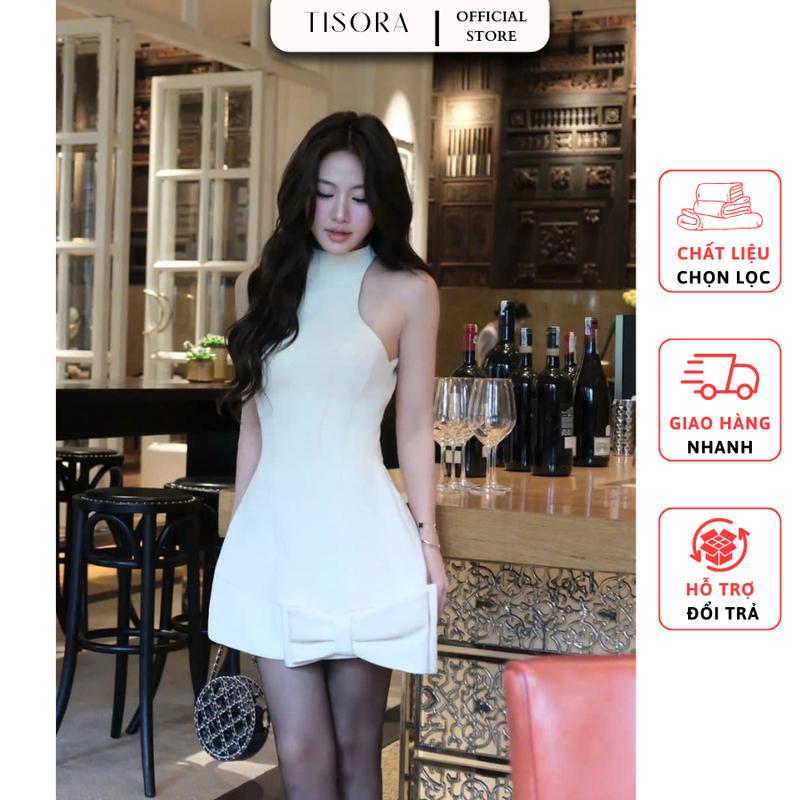 Đầm dự tiệc sát nách phom A đính nơ sang chảnh 2 màu: Trắng, Đen TISORA