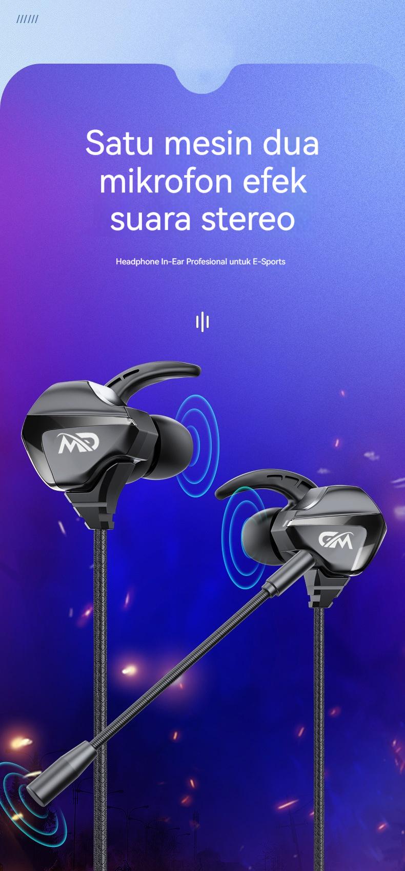 HP31 Headset Gaming In Ear Dual Mic Bisa Dilepas earphone Esports Kabel Type-C/3.5mm Earbuds