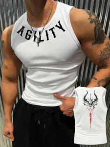 Camiseta sin mangas para hombre con estampado de calavera demoníaca, patrón geométrico, estilo ajustado casual, ropa para hombre Multiscape, moda 2026