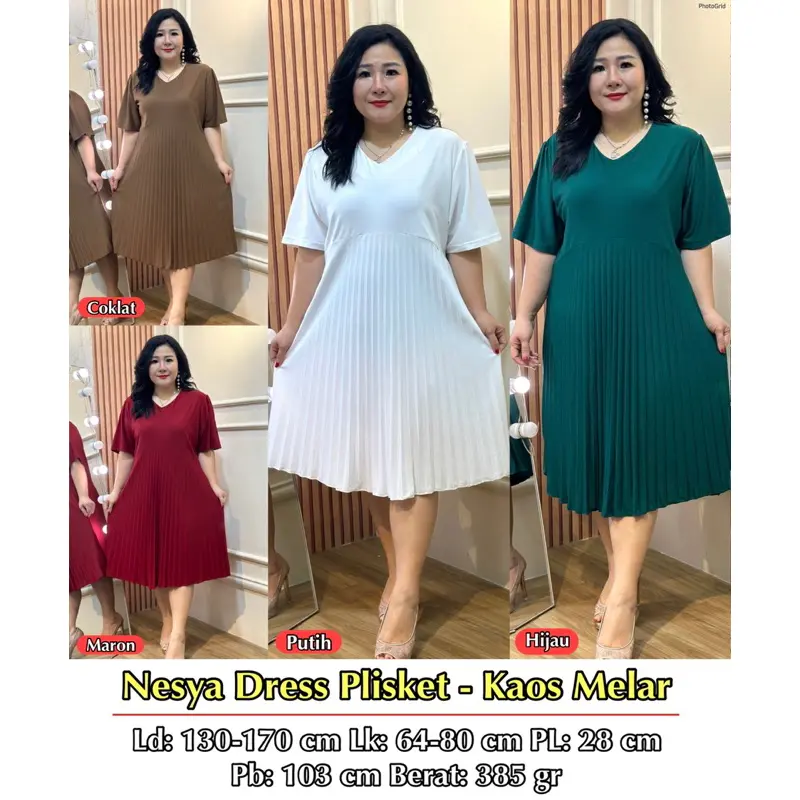 FINA BIGSIZE - (NESYA) DRESS PLISKET WANITA JUMBO BIGSIZE KEKINIAN 2