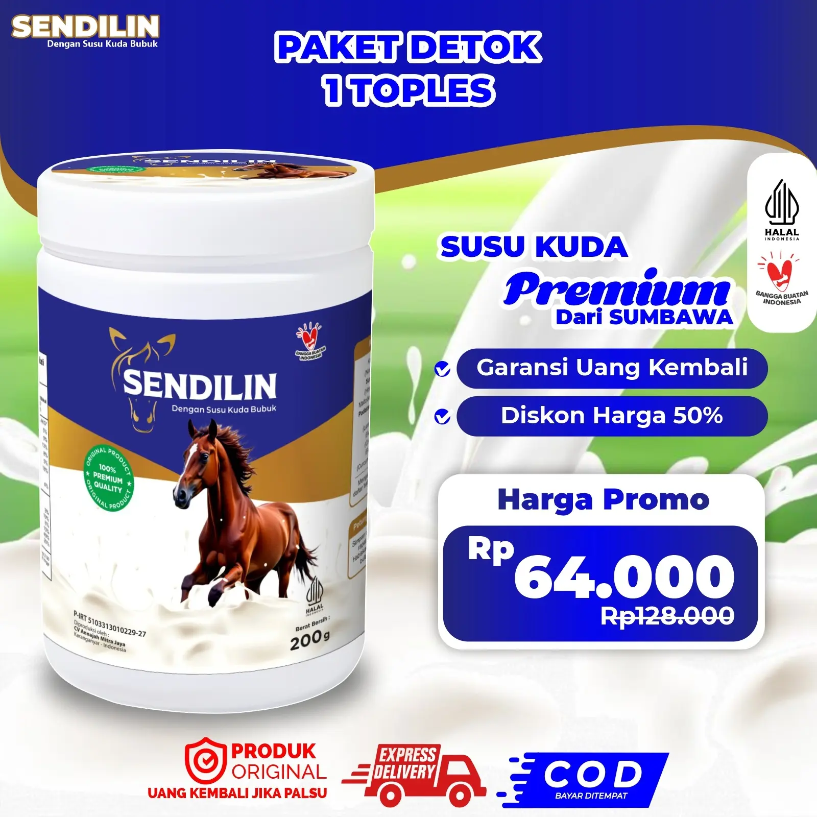 Susu Kuda Asli Sumbawa Sendilin Plus Herbal Rendah Gula Coock untuk penderita diabetes - kemasan Toples 200gr tasai nyeri dan tulang osteoporosis