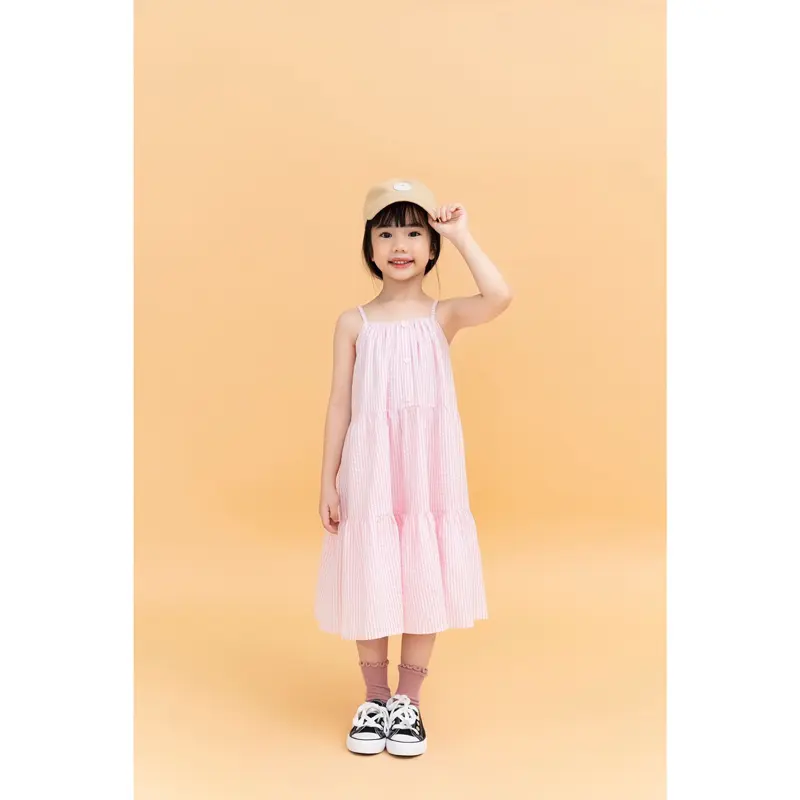 LEAH - Lillian dress - Đầm thiết kế LEAH hai dây xoè 3 tầng rút nhúm thô kẻ cotton cho bé từ 3,4,5,6,7,8,9,10 tuổi 8