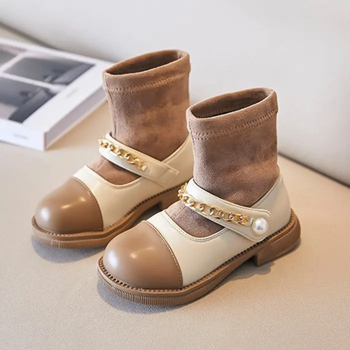 Sepatu Boots Anak Perempuan Beludru Rantai Import Premium Murah (SS178) 3
