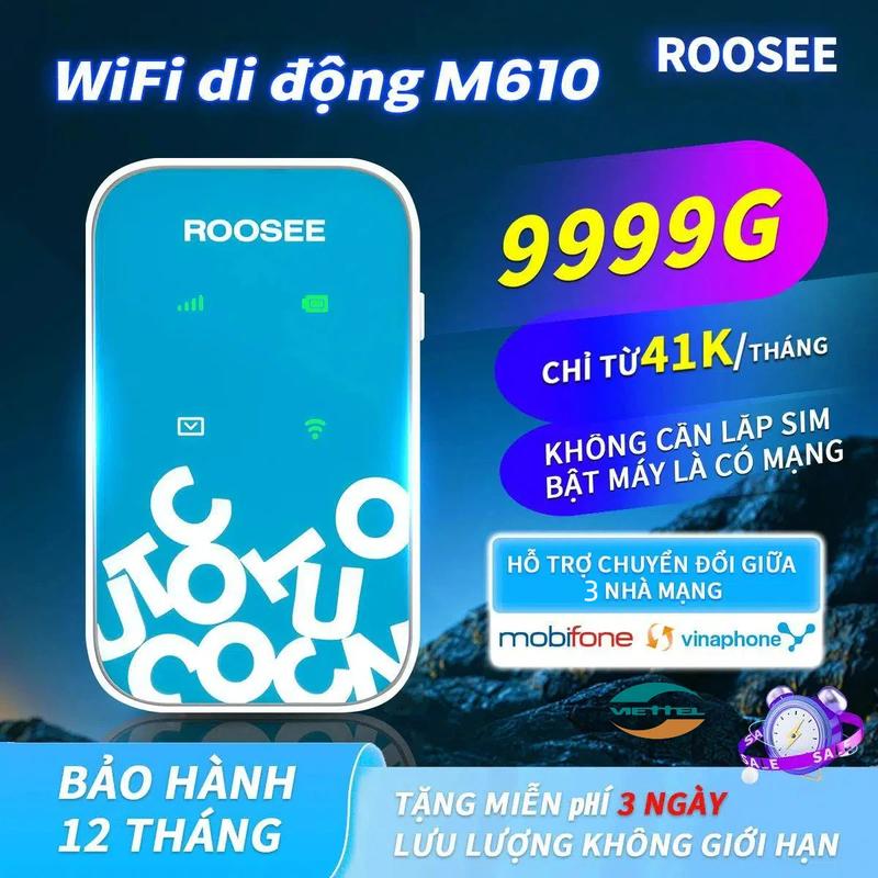 Bộ phát wifi 4G di động ROOSEE M610 ,Mifi di động ,không cần sim, wifi 4G, cộng nghệ ESIM, gói tiết kiệm, dễ mang theo