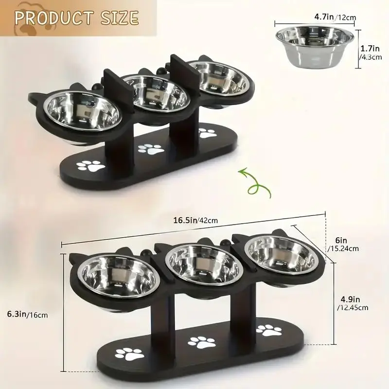 Adjustable 15° Tilted Cat Bowl, 1 Count Pet Feeding Bowl with 3 Counts Stainless Steel Bowl, Pet Feeding Supplies for Dogs & Cats 1