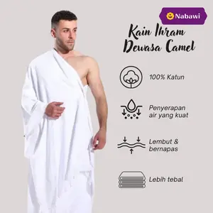 Camel Kain Ihram Ihrom Pria Bahan Katun Handuk Tebal Nyaman Perlengkapan Haji Perlengkapan Umroh