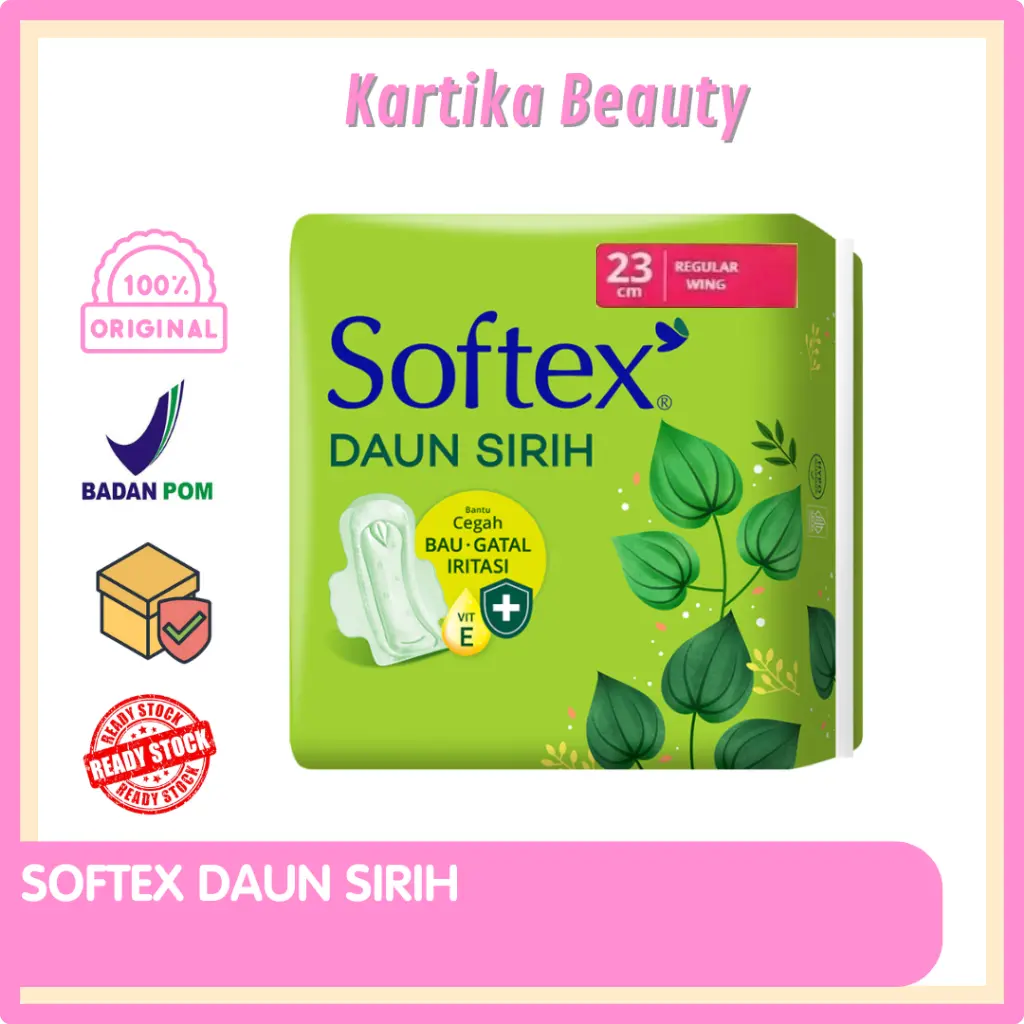 SOFTEX DAUN SIRIH 23 CM REGULAR WING PEMBALUT WANITA BANTU CEGAH BAU DAN GATAL IRITASI DAERAH KEWANITAAN