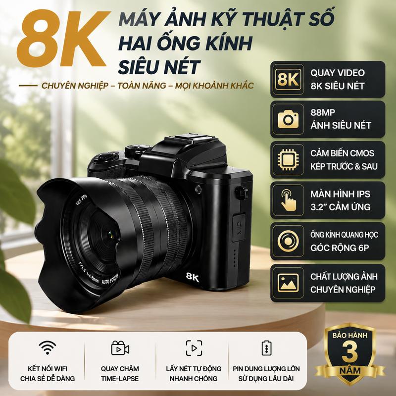 Máy Ảnh Mirrorless 8K Máy Ảnh Kỹ Thuật Số Camera WiFi Camera Hai Ống Kính Màn Hình Cảm Ứng Camera Selfie Camera Quay Video 4K Camera Vlog Camera Du Lịch Camera Cầm Tay Máy Ảnh Học Sinh Bảo Hành 3 Năm
