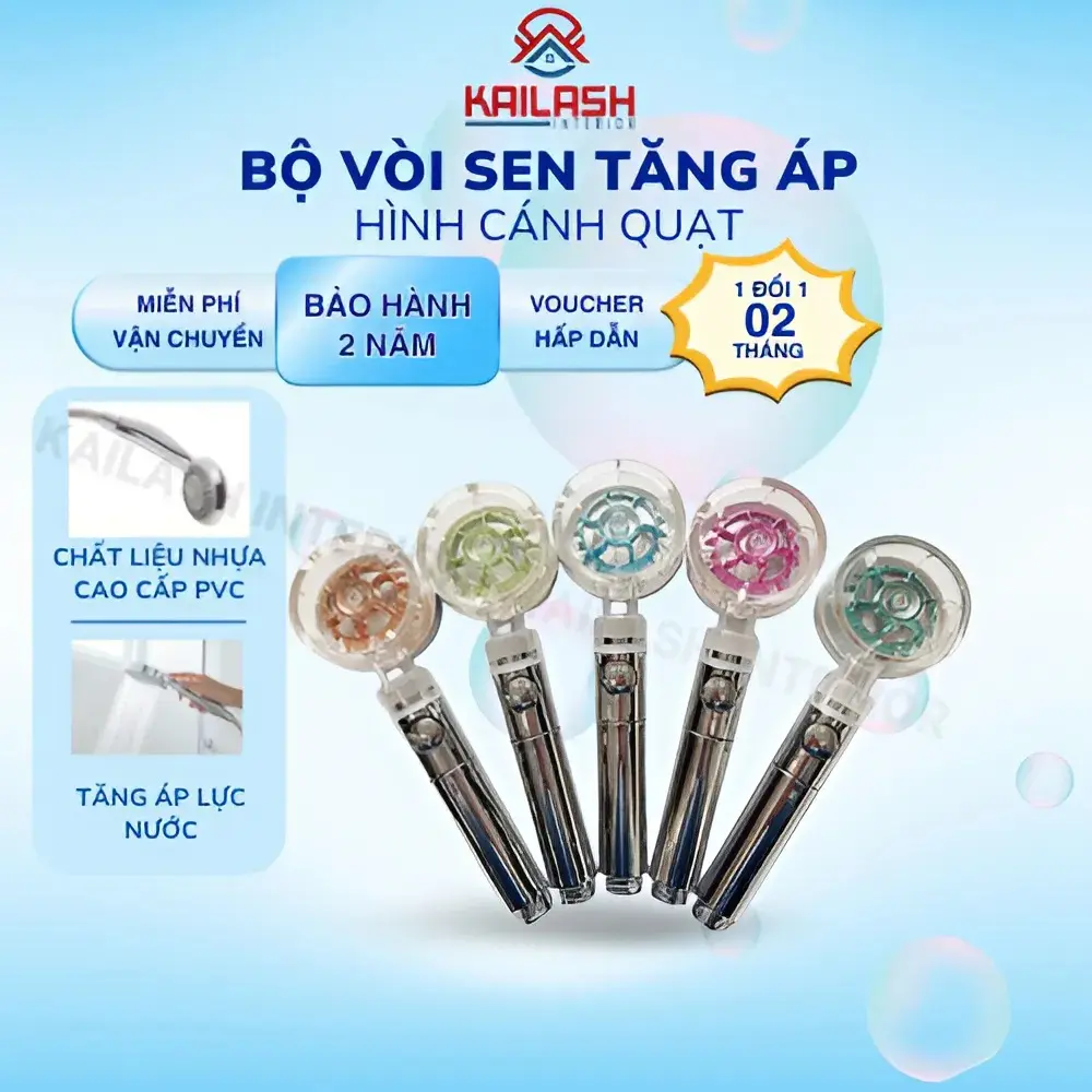Bộ vòi sen tăng áp cao cấp tạo hiệu ứng nước cánh quạt chất liệu nhựa ABS cao cấp bảo hành 2 năm - KAILASH INTERIOR