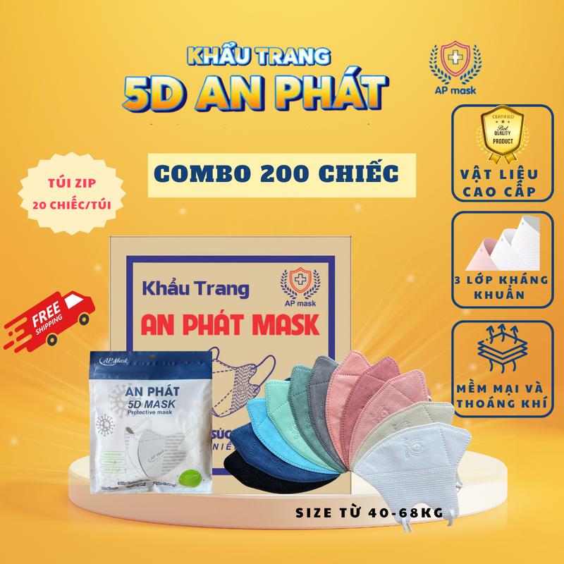 200 cái khẩu trang 5D An Phát 3 lớp kháng khuẩn, chống tia UV, không gây lem son môi, Nhung Phụ Kiện Women