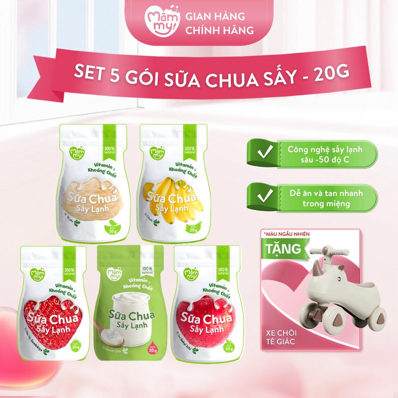 Combo 5 Sữa Chua Sấy MĂMMY (Vị Dâu, Chuối, Nguyên Vị, Táo, Tổ Yến) Hỗ Trợ Tiêu Hoá, Bổ Sung Lợi Khuẩn, Giàu Vitamin Cho Bé Từ 6 Tháng, Gói 20gr [TG]