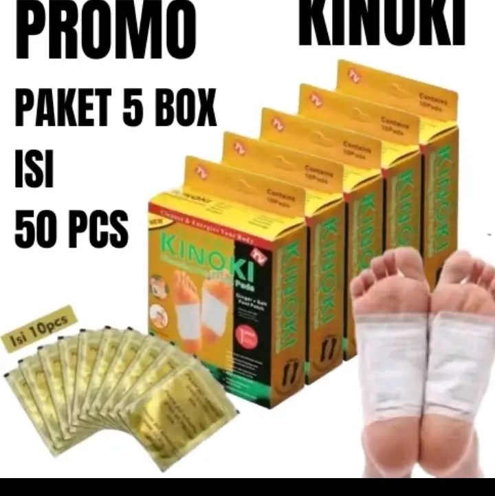 ORIGINAL KINOKI 5 BOX ISI 50 LEMBAR FOOT PADS KOYO KAKI BPOM penyerap racun dalam tubuh secara alami Tempel Patch