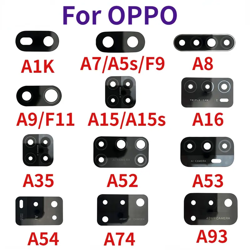 Ống kính camera sau bằng kính có chất kết dính cho OPPO , cho A1k, A5S, A7, A8, A9, A15, A15s, A16, A35, A52, A53, A54, A74, A93, F9, F11 Pro 0