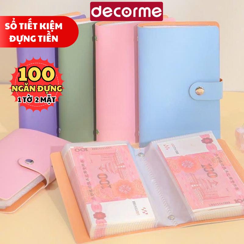 Sổ tiết kiệm 100 phong bì tiết kiệm đựng tiền cúc bấm Decorme thử thách 100 ngày tiết kiệm tiền sổ A6 nhiều ô lưu trữ đa năng