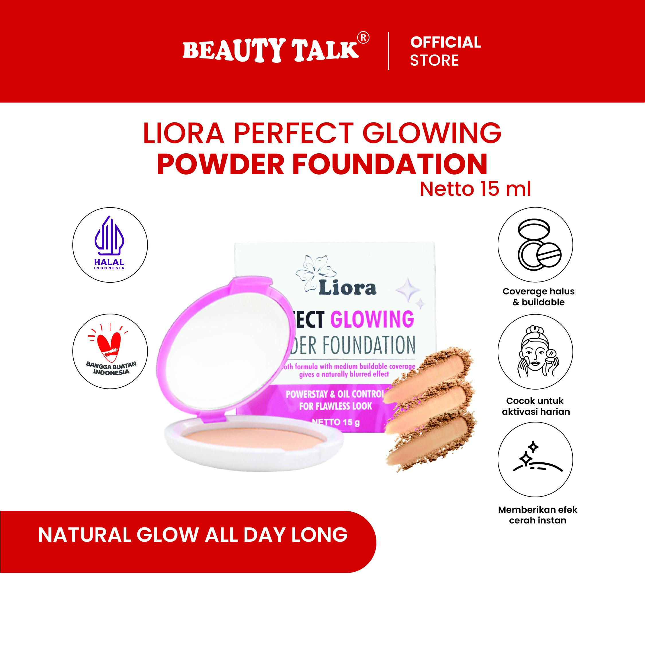 Liora Perfect Glowing Powder Foundation 15g I 2in1 Foundation + Setting Powder Long Lasting & Blur Effect