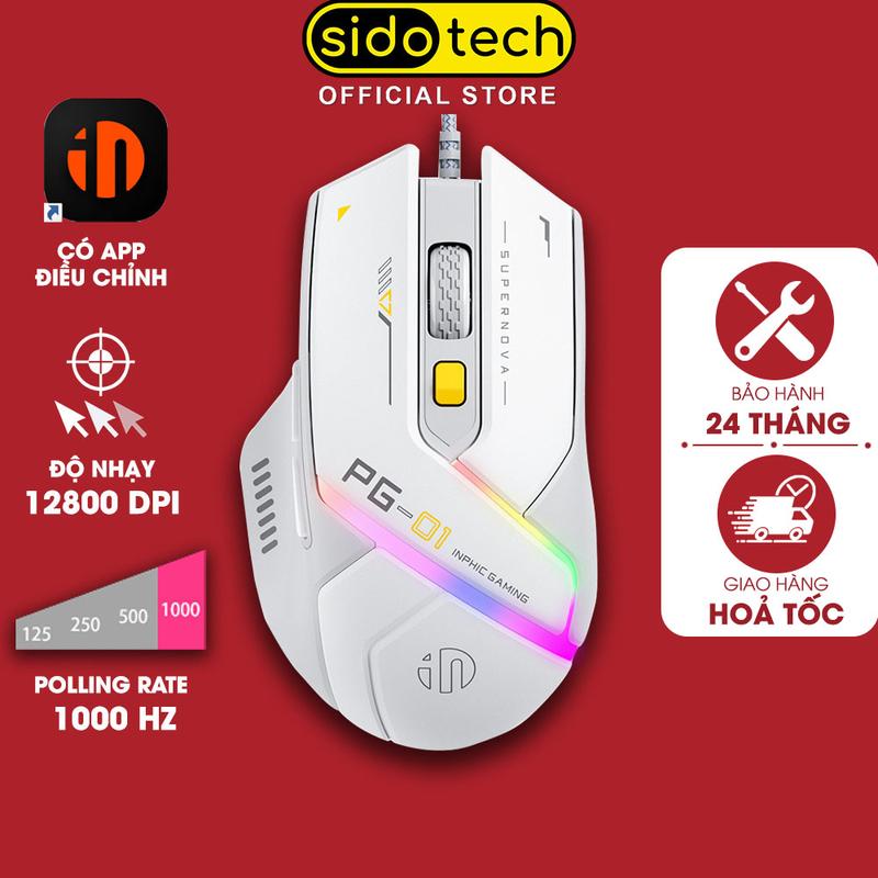 Chuột gaming có dây SIDOTECH INPHIC PG1 có app macro LED RGB DPI 12800 pollingrate 1000hz cho máy tính laptop game thủ văn phòng