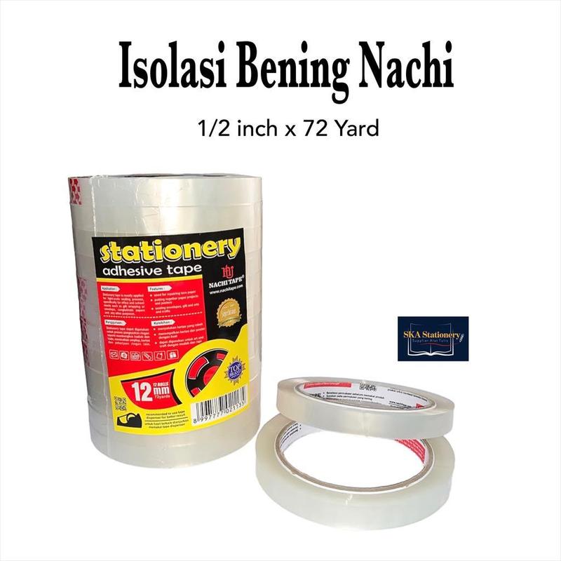 Isolasi / Selotip Bening  1/2 Inch 72 Yard NACHI (Roll) 0