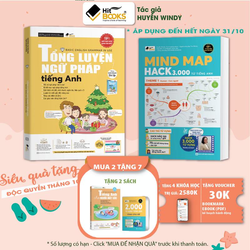 COMBO 2 Sách tiếng anh Tổng luyện ngữ pháp Tiếng Anh & Mindmap 3000 từ vựng Tiếng Anh tặng kèm cuốn TA mất gốc và 2000 từ vựng TA