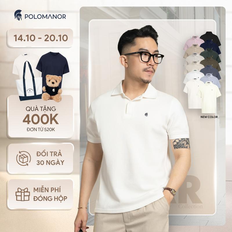 Áo polo nam Có Cổ BASIC SYMBOL ngắn tay vải cá sấu cotton Pique interlock cổ điển, sang trọng, Menswear - POLOMANOR thanh lịch