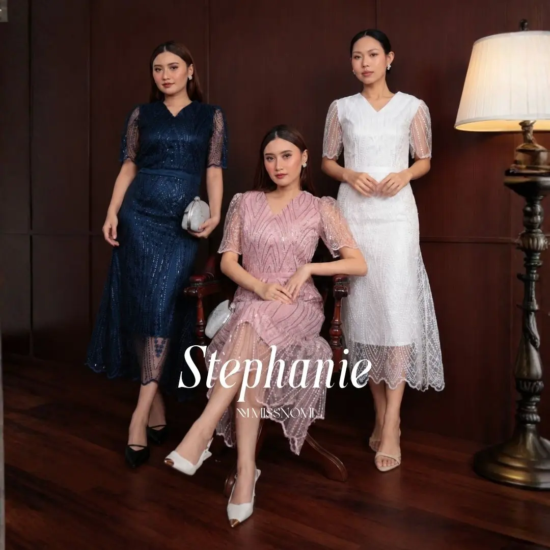 Miss Nomi Stephanie  Dress Pesta Wanita Gaun Kondangan   Bridesmaid Bahan Tile brukat Premium Big Size Jumbo xxl xxxl
