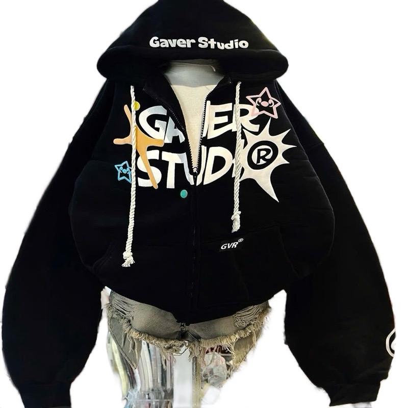 ￼Áo Khoác Hoodie Zip Nỉ from Boxy cánh dơi In Nổi GAVER  Khoá Kéo Zip 2 Chiều , Áo Hoodie In Chữ Nổi Dáng Form Rộng Nón 2 Lớp