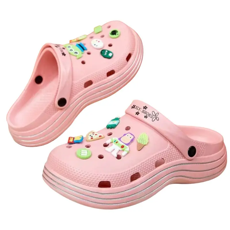 Sendal Slop Baim Karet Sandal Tutup Depan Motif Mainan Bisa Di Pasang Kreatif Sendiri Sandal Santai Sendal Jalan PVC017 Pink Sandal  Wanita Black