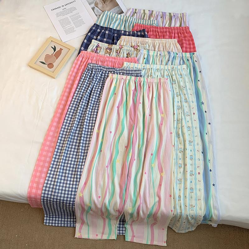 Product Introduction of 20% OFF First 30 Orders Women Pajamas trousers Cool and Breathable in Summer, Korean Style, Cute Cartoon, Casual, Loose, Home-style, Outdoor-wear Trousers, Various Types, Various Patterns, One Size 40kg-70kg Pants Nightwear Loungewear 11