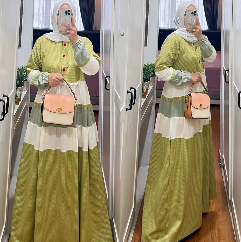 Gamis Katun Kombinasi Motif Bunga garis Katun Import Merk Semut Polos Bunga Hitam Cokelat Navy Katun Polos Dress Wanita Muslim