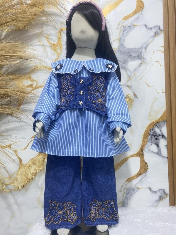 BINTANG KIDS /VEST BORDIR/ SETELAN ROMPI 3in1 JEANS BORDIR MIX SALUR ANAK PEREMPUAN USIA 3 TAHUN - 12 TAHUN/ SETELAN JEANS BORDIR ANAK /SETELAN VIRAL ANAK /SETELAN ANAK TERBARU