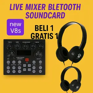 Beli 1 Gratis 1 Soundcard V8S + Free Handphone Headset Gaming J18 Macaron Extra Bass Paket Live Pemula Pro -