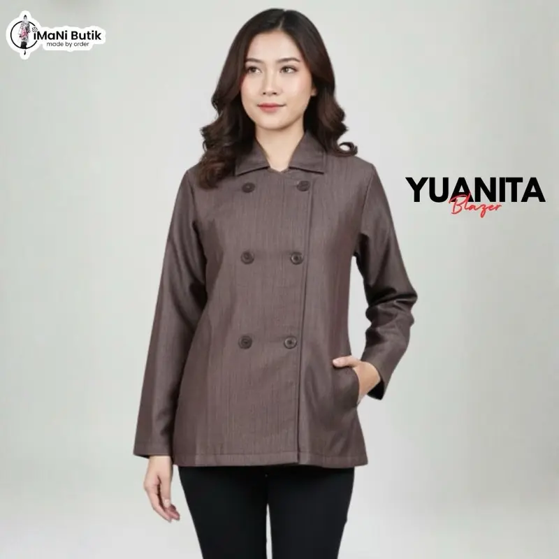 Imani Butik | Blazer Yuanita Fashion Muslim Blazer Model Polos Bahan Katun