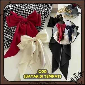 Iconic - Jepit Rambut Pita Panjang Besar Satin Kupu - Kupu Fashion Wanita Korea