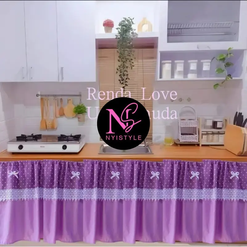 Gorden Kolong Dapur/Gorden Kolong dapur Polka Polos Pita Renda Love, 7