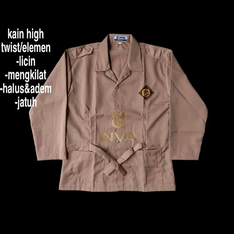Baju pramuka perempuan lengan panjang model kantong bawah tali pinggang Seragam sekolah SD,SMP,SMU kain Balestra/High Twis Anak Fashion 0