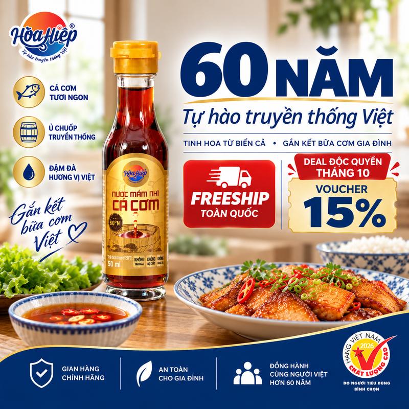Nước Mắm Cao Cấp Hòa Hiệp 60N 50ml Nguyên Chất Cá Cơm Truyền Thống Sạch Không Chất Bảo Quản