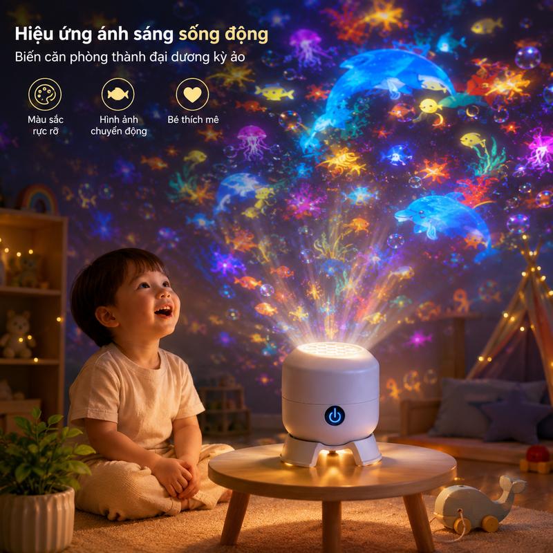 Đèn chiếu thế giới đại dương, đèn ngủ tạo không khí cho phòng trẻ em, ánh sáng…