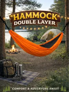 Hammock Double Layer 200x70 cm Ayunan Camping Kuat & Nyaman Termasuk Tali Webbing 120 cm