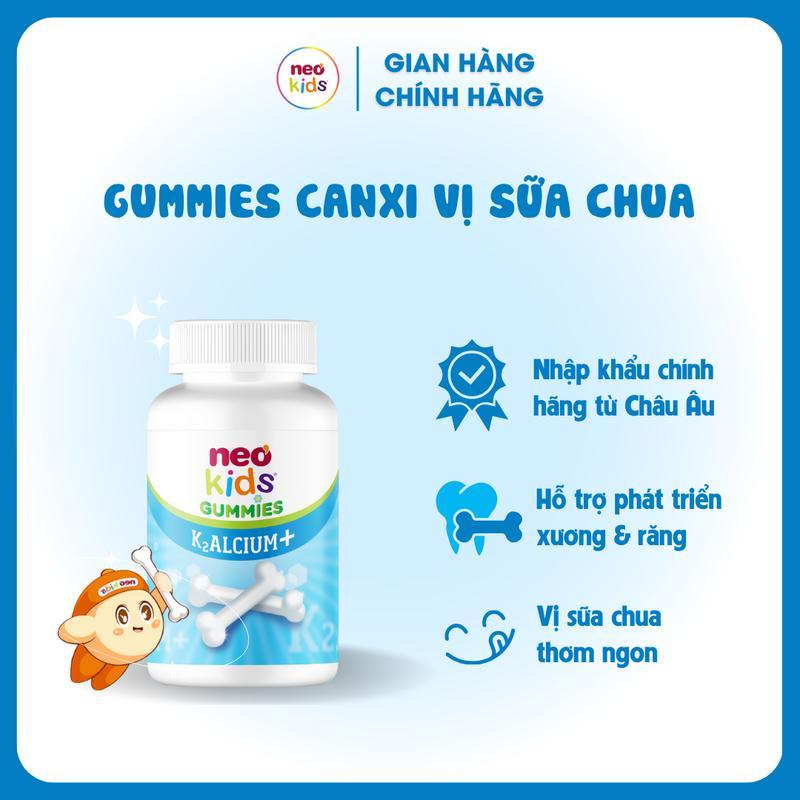 Gummies Canxi Neo Kids vị sữa chua bổ sung Canxi, Vitamin D3, K2 MK7 hộp 60 viên nhai Tây Ban Nha - giúp tăng chiều cao, phát triển xương và răng cho bé yêu
