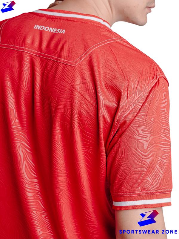 Jersey Timnas Indonesia Erspo Merah Home 2024 Lengan Pendek Pria Wanita Unisex Bahan Brazil Embos Terbaru Terlaris SportsWearZone 1