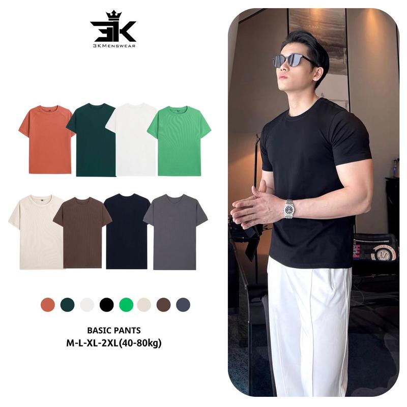Áo thun nam cộc tay kẻ tăm gân tre co giãn 4 chiều from 40-80kg 3K Menswear Màu Đen